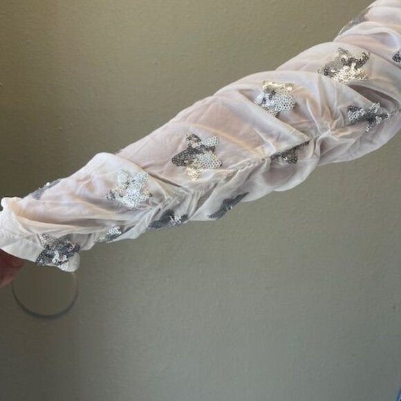 BuddyLove Womens Sequin Star Top White Puffy Long Sleeve Fashion Elegant outfit - Picture 7 of 16